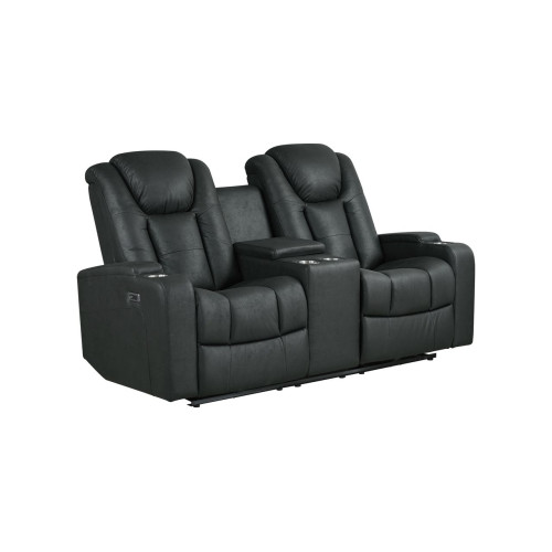Luna Microfiber Power Reclining Loveseat Black